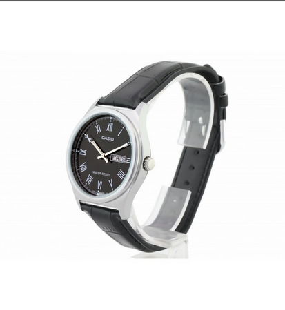 Orologio casio da uomo, MTP-V006L-1B, movimento al quarzo, quadrante neroo con segna data e giorno della settimana, cinturino in pelle