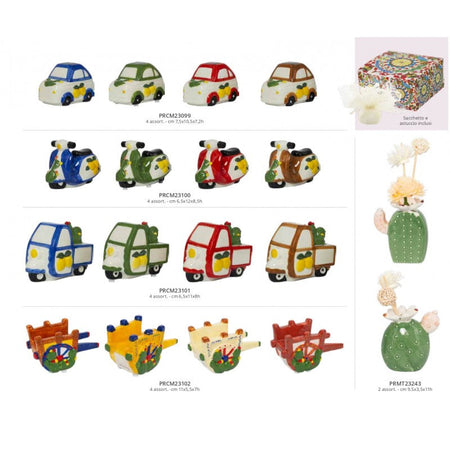 Bomboniera Lambretta in ceramica decorata 3D, dipinta a mano, in 4 varianti assortite con scatolo e sacchetto