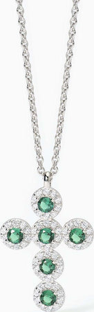 MABINA---Girocollo-in-argento-con-ciondolo-croce-e-smeraldi-sintetici-MILANESIENNE