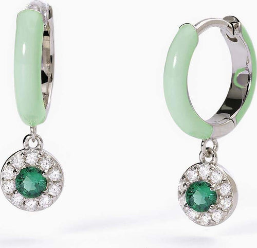 Mabina---Orecchini-a-cerchio-in-argento-con-smalto-verde-e-smeraldo-sintetico-MILANESIENNE