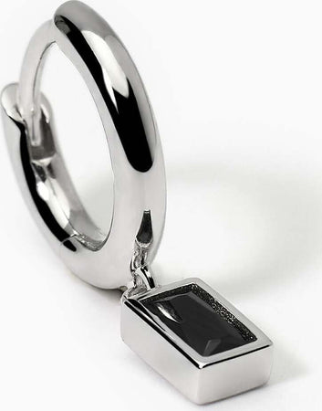 Mabina---Orecchino-in-argento-a-cerchio-con-pendente-nero-MONOMANIA