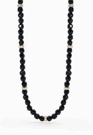 Mabina Collana Donna Girocollo Con Agata Nera Mabina 553539 Collana In Argento Placcato Oro 18k E Inserti Di Zirconi Bianchi