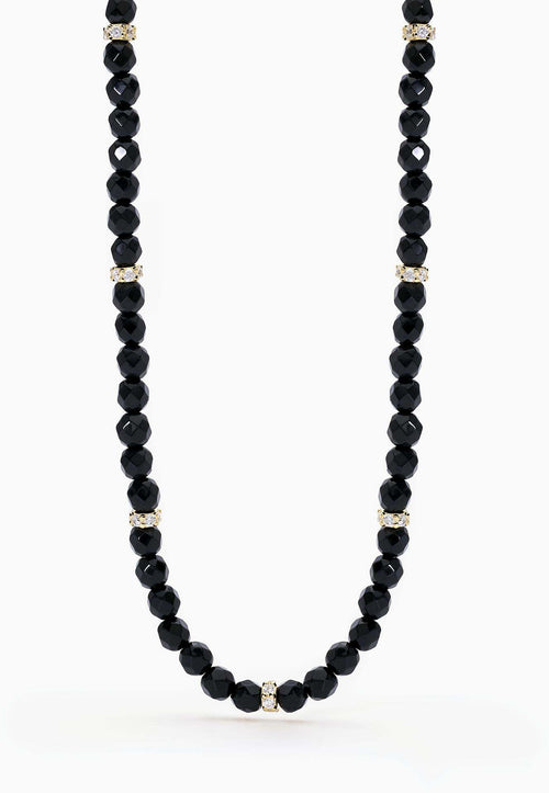 Mabina Collana Donna Girocollo Con Agata Nera Mabina 553539 Collana In Argento Placcato Oro 18k E Inserti Di Zirconi Bianchi