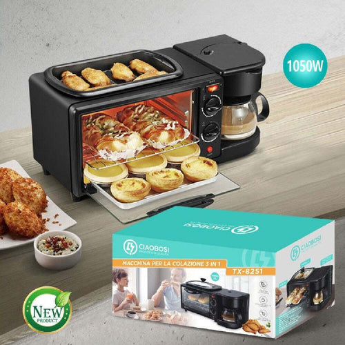 Macchina Colazione Elettrica 3in1 Tx-8251 Forno Multifunzione Padella Caffettiera Casa e cucina/Elettrodomestici per la cucina/Robot da cucina frullatori e impastatrici/Robot da cucina/Mini Robot da cucina Trade Shop italia - Napoli, Commerciovirtuoso.it