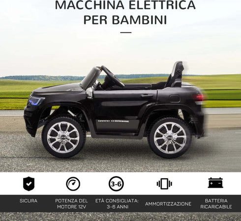 Macchina-Elettrica-Jeep-per-Bambini-12V,-Guida-Manuale-e-con-Telecomando-Velocità-0-3km/h,-114x76x58cm,-Nero-KH4370-190KH4