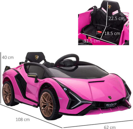 Macchina-Elettrica-per-Bambini-3-5-Anni-Lamborghini-12V-con-Telecomando-e-Velocità-3-5km/h,-Rosa-VG1370-171V90PKVG1