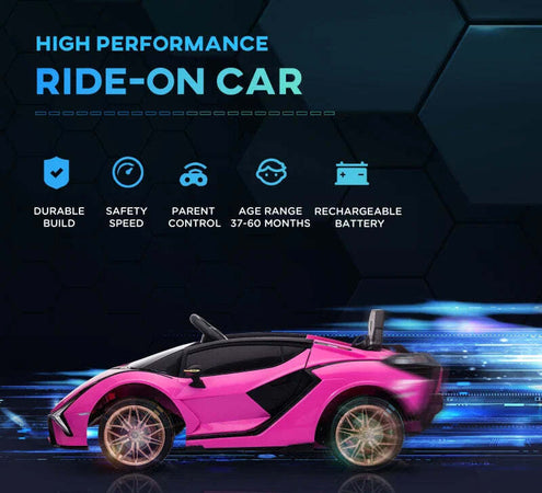 Macchina-Elettrica-per-Bambini-3-5-Anni-Lamborghini-12V-con-Telecomando-e-Velocità-3-5km/h,-Rosa-VG1370-171V90PKVG1
