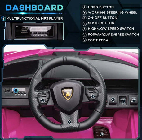 Macchina-Elettrica-per-Bambini-3-5-Anni-Lamborghini-12V-con-Telecomando-e-Velocità-3-5km/h,-Rosa-VG1370-171V90PKVG1
