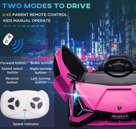 Macchina-Elettrica-per-Bambini-3-5-Anni-Lamborghini-12V-con-Telecomando-e-Velocità-3-5km/h,-Rosa-VG1370-171V90PKVG1