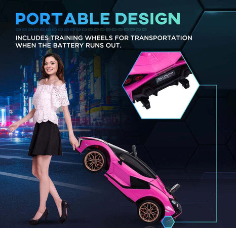 Macchina-Elettrica-per-Bambini-3-5-Anni-Lamborghini-12V-con-Telecomando-e-Velocità-3-5km/h,-Rosa-VG1370-171V90PKVG1