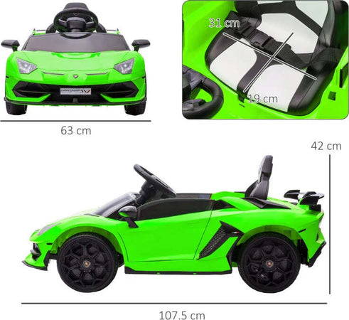 Macchina-Elettrica-per-Bambini-a-12V-Licenza-Lamborghini-con-Clacson-e-Telecomando,-107.5x63x42-cm,-Verde-RF2370-306V90GNRF2