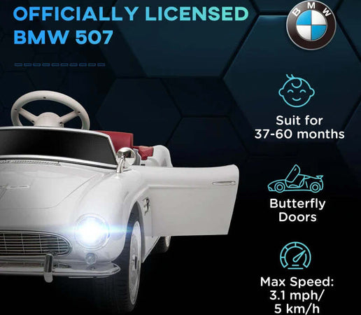 Macchina-Elettrica-per-Bambini-a-2-Porte-con-Licenza-BMW-507,-con-Clacson-e-Telecomando,-115x55x47-cm,-Bianca-NH4370-305V90WTNH4