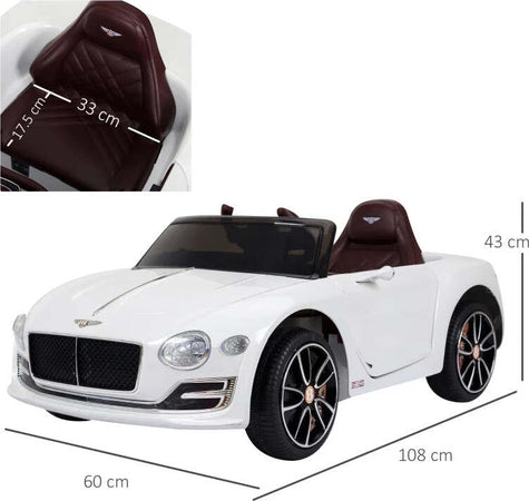Macchina-Elettrica-per-Bambini-Bentley-con-2-Portiere-Guida-Manuale-e-Telecomando,-Fari-e-Suoni,-108x60x43cm,-Bianco-FG4370-045FG4