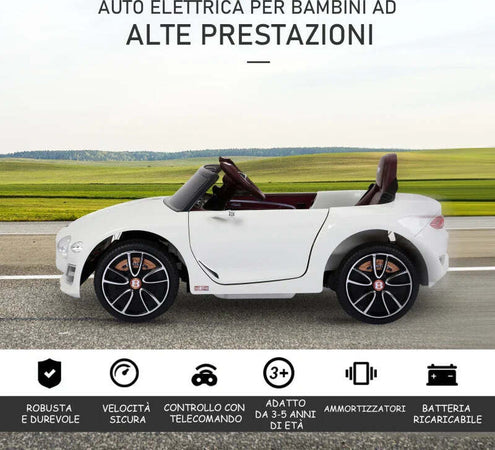Macchina-Elettrica-per-Bambini-Bentley-con-2-Portiere-Guida-Manuale-e-Telecomando,-Fari-e-Suoni,-108x60x43cm,-Bianco-FG4370-045FG4
