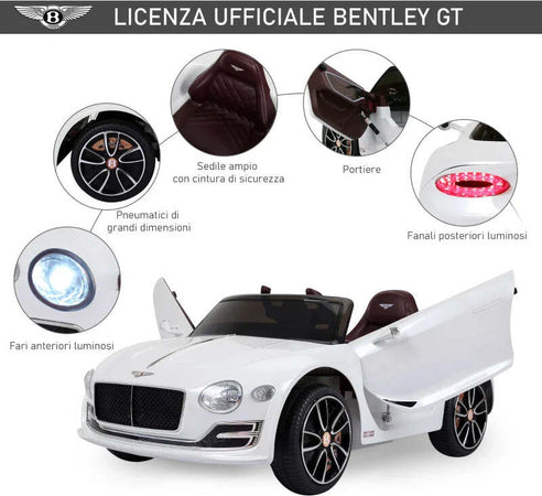 Macchina-Elettrica-per-Bambini-Bentley-con-2-Portiere-Guida-Manuale-e-Telecomando,-Fari-e-Suoni,-108x60x43cm,-Bianco-FG4370-045FG4