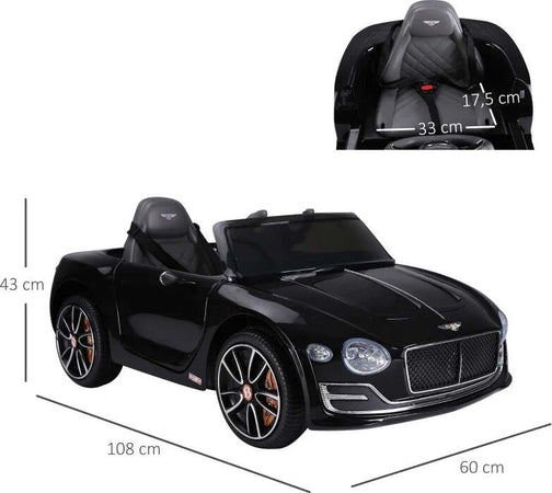 Macchina-Elettrica-per-Bambini-Bentley-con-2-Portiere-Guida-Manuale-e-Telecomando,-Fari-e-Suoni,-108x60x43cm,-Nero-SE7370-045BKSE7
