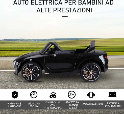 Macchina-Elettrica-per-Bambini-Bentley-con-2-Portiere-Guida-Manuale-e-Telecomando,-Fari-e-Suoni,-108x60x43cm,-Nero-SE7370-045BKSE7