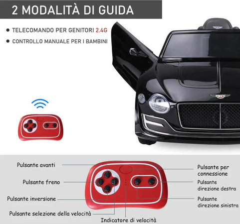 Macchina-Elettrica-per-Bambini-Bentley-con-2-Portiere-Guida-Manuale-e-Telecomando,-Fari-e-Suoni,-108x60x43cm,-Nero-SE7370-045BKSE7