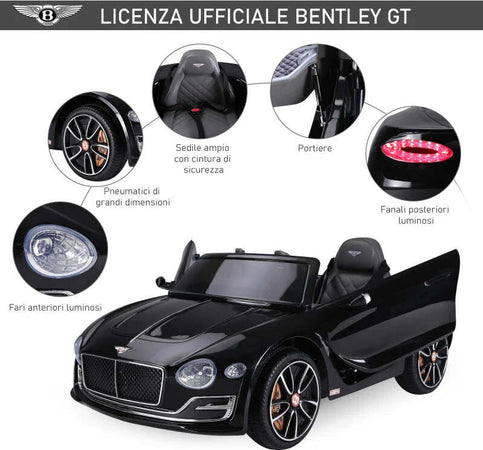 Macchina-Elettrica-per-Bambini-Bentley-con-2-Portiere-Guida-Manuale-e-Telecomando,-Fari-e-Suoni,-108x60x43cm,-Nero-SE7370-045BKSE7