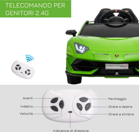 Macchina-Elettrica-per-Bambini-con-Telecomando-Marchio-Lamborghini-Aventador,-Età-3-8-Anni,-Verde-NM1370-146V90GNNM1