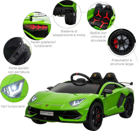 Macchina-Elettrica-per-Bambini-con-Telecomando-Marchio-Lamborghini-Aventador,-Età-3-8-Anni,-Verde-NM1370-146V90GNNM1