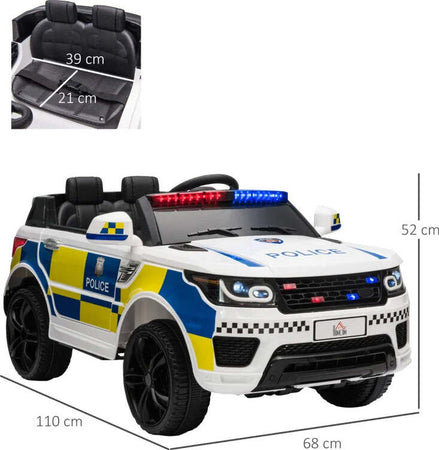 Macchina-Elettrica-per-Bambini-della-Polizia,-Batteria-12V-e-Telecomando,-Sirena-Luci-Attacco-USB-per-Musica,-110x68x52cm,-Bianco-LM2370-187V90LM2