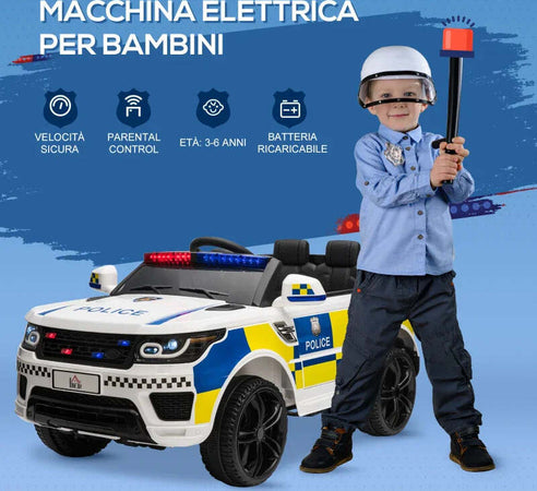 Macchina-Elettrica-per-Bambini-della-Polizia,-Batteria-12V-e-Telecomando,-Sirena-Luci-Attacco-USB-per-Musica,-110x68x52cm,-Bianco-LM2370-187V90LM2