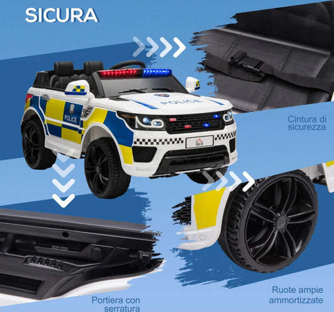 Macchina-Elettrica-per-Bambini-della-Polizia,-Batteria-12V-e-Telecomando,-Sirena-Luci-Attacco-USB-per-Musica,-110x68x52cm,-Bianco-LM2370-187V90LM2