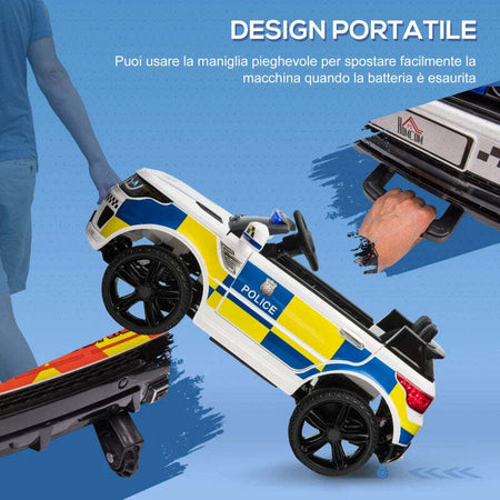 Macchina-Elettrica-per-Bambini-della-Polizia,-Batteria-12V-e-Telecomando,-Sirena-Luci-Attacco-USB-per-Musica,-110x68x52cm,-Bianco-LM2370-187V90LM2