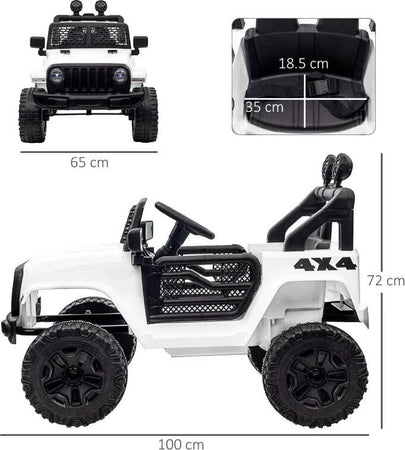 Macchina-Elettrica-per-Bambini-Jeep-Fuoristrada-con-Telecomando-e-2-Velocità,-100x65x72-cm,-Bianco-RF6370-142V91WTRF6