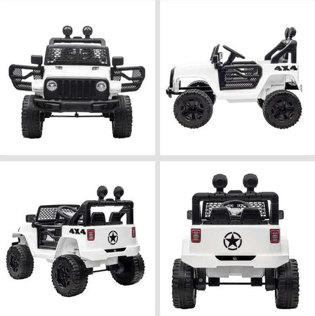 Macchina-Elettrica-per-Bambini-Jeep-Fuoristrada-con-Telecomando-e-2-Velocità,-100x65x72-cm,-Bianco-RF6370-142V91WTRF6