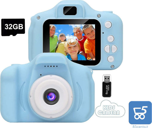 Macchina Fotografica per Bambini con Scheda SD 32 GB Portatile Digitale Videocamera Regalo di Compleanno BLU