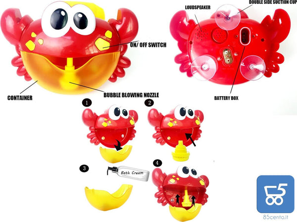 Macchina per bolle a forma di granchio per Vasca da Bagno Acqua e Sapone Giocattoli Giochi per Bambini Rosso