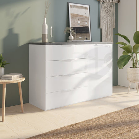 Cassettiera multiuso "Mundi" con 4 cassetti ed 1 anta Nero e Bianco h 82 cm