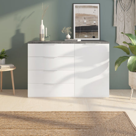 Cassettiera multiuso "Mundi" con 4 cassetti ed 1 anta Nero e Bianco h 82 cm