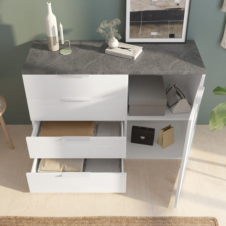 Cassettiera multiuso "Mundi" con 4 cassetti ed 1 anta Nero e Bianco h 82 cm