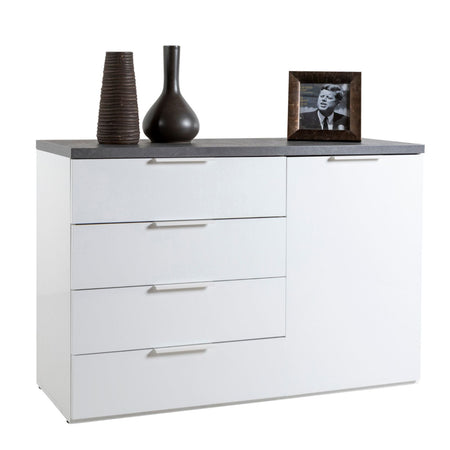 Cassettiera multiuso "Mundi" con 4 cassetti ed 1 anta Nero e Bianco h 82 cm