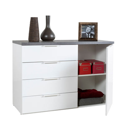 Cassettiera multiuso Mundi con 4 cassetti ed 1 anta Nero e Bianco h 82 cm