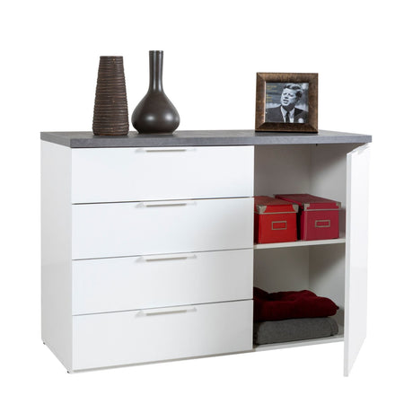 Cassettiera multiuso "Mundi" con 4 cassetti ed 1 anta Nero e Bianco h 82 cm