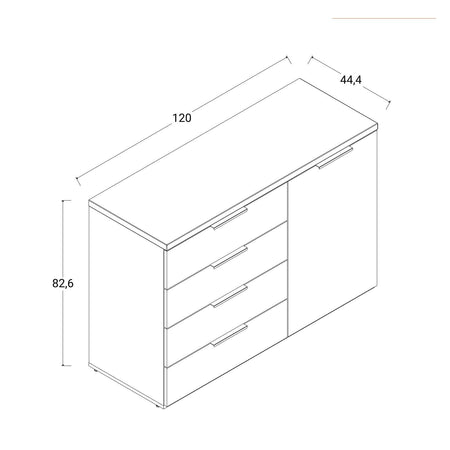 Cassettiera multiuso "Mundi" con 4 cassetti ed 1 anta Nero e Bianco h 82 cm