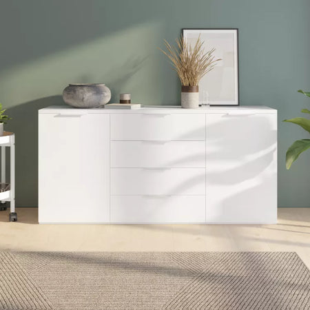 Cassettiera multiuso "Mundi" con 4 cassetti e 2 ante Bianco Laccato h 82 cm