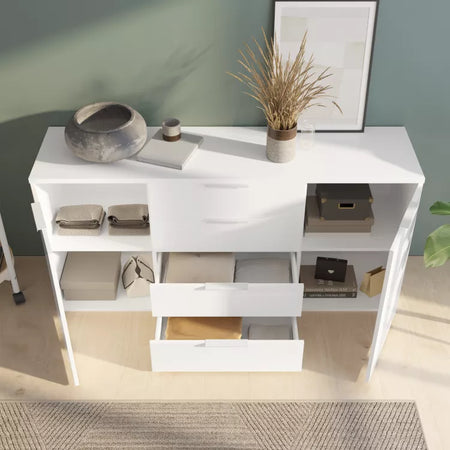 Cassettiera multiuso "Mundi" con 4 cassetti e 2 ante Bianco Laccato h 82 cm