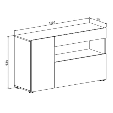 Madia Astra con un'anta e un'anta a ribalta un cassetto e un vano a giorno colore cemento e bianco larice