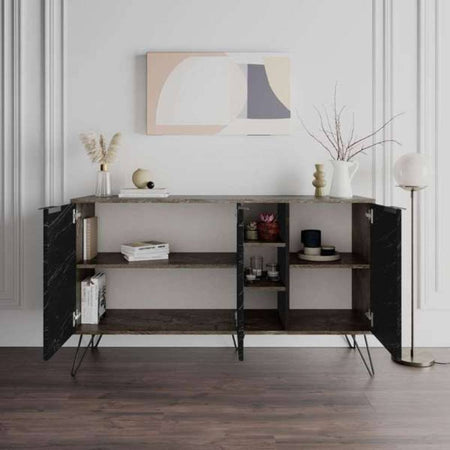 Madia Clara Bendir dark coffe 3 ante effetto marmo nero 142x35,6x83h
