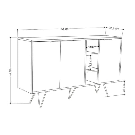 Madia Clara con struttura cashmere 3 ante rovere e nicchie a giorno 142x35,6x83h