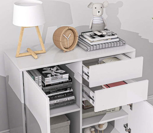 madia-Credenza-Moderna-con-2-Armadietti-e-2-Cassetti-con-Apertura-a-Pressione,-79x36x74cm,-Bianco-Lucido-F838-075V80WTA