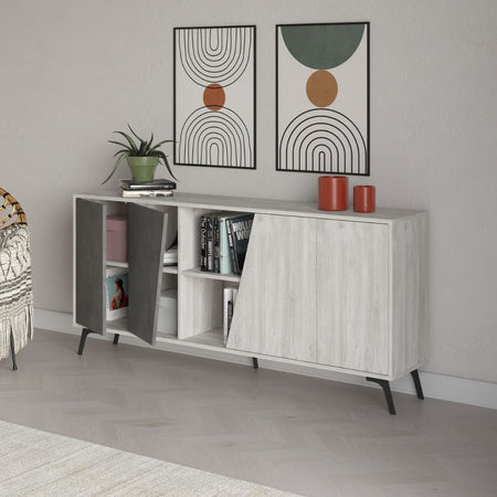 Madia Fiona 180 cm. con 2 ante bianco vintage e due ante retro grey