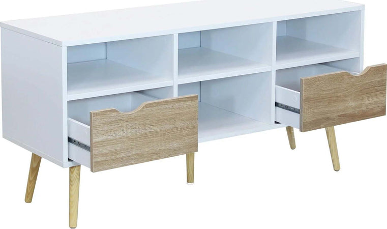 Madia porta TV con 2 cassetti e mensole, mobile basso guide in metallo h 58 cm Casa e cucina/Arredamento/Soggiorno/Pareti attrezzate Decor Space - Altamura, Commerciovirtuoso.it