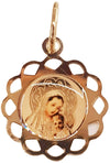 Madonna con Bambino in Oro Giallo 750/1000 Pendente Medaglia Rotonda Diametro 14mm Smalto a Caldo Colorato.