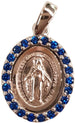 Madonna Miracolosa Medaglia Ovale Con Pietre Bianche Taglio Brillante E Zaffiri In Au 750/1000 Gioiello Religioso Made In Italy